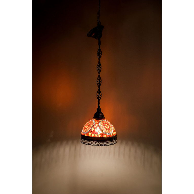 Hanging red/yellow lamp, 70 cm, mosaic glass, diameter 22 cm